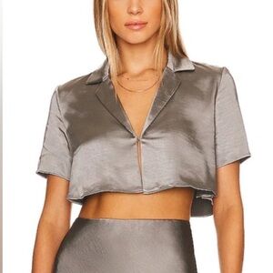 l'academie one button top grey silk